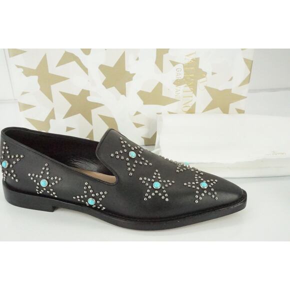 Valentino Beatles Star Studded Pointy Toe Flat Loafer Size 37 New Slip On $1095 - Picture 1 of 11